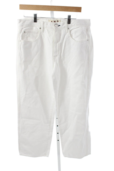 Amo Women Straight Cotton Jeans White Inseam 27 Size 29