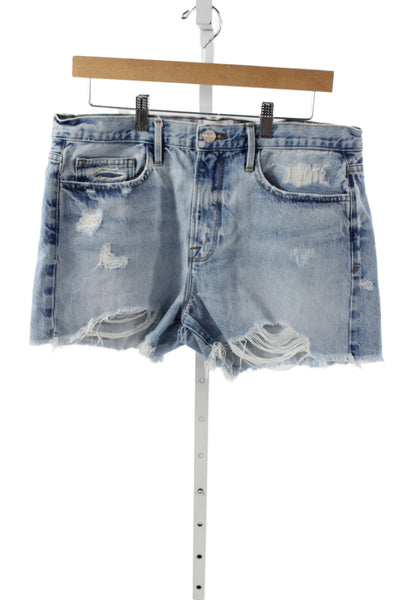 Frame Womens Cut-Off Shorts Blue 100% Cotton Button Size 29