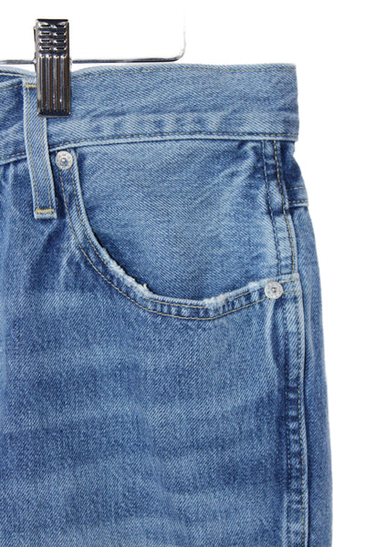 Amo Women Cropped Jeans Blue Mid Rise Button 100% Cotton Size 31