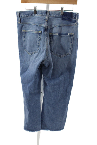 Amo Women Cropped Jeans Blue Mid Rise Button 100% Cotton Size 31