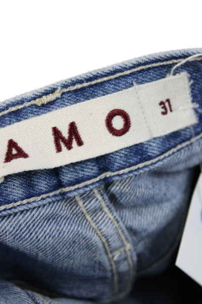 Amo Women Cropped Jeans Blue Mid Rise Button 100% Cotton Size 31