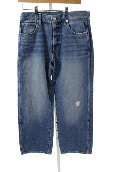 Amo Womens Wide Leg Jeans Blue Cotton Button Size 29
