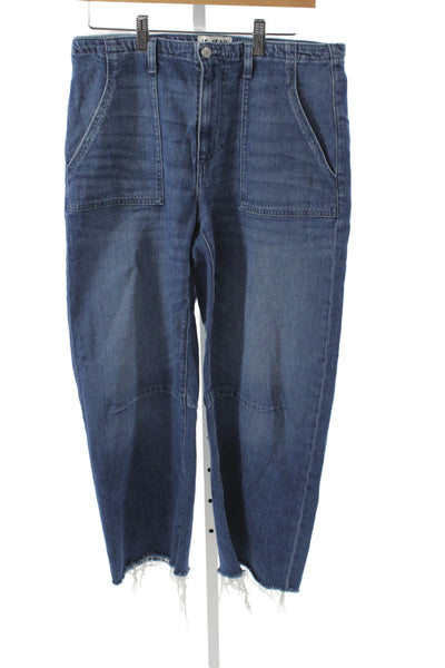 Le Jean Womens Cropped Blue Mid Rise Cotton Utility Jeans Size 28