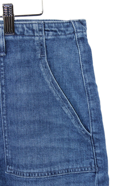Le Jean Womens Cropped Blue Mid Rise Cotton Utility Jeans Size 28