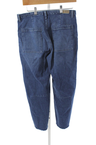 Le Jean Womens Cropped Blue Mid Rise Cotton Utility Jeans Size 28