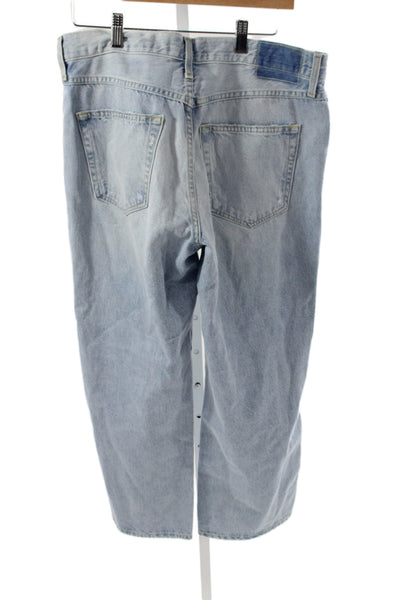 Amo Women Straight Jeans Blue Distressed Cotton Mid Rise Button Size 29
