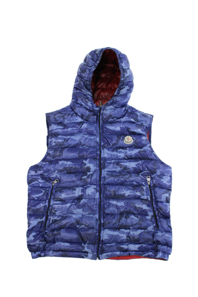 Moncler Boys Camouflage Print Hooded Puffer Vest Jacket Blue Size 10