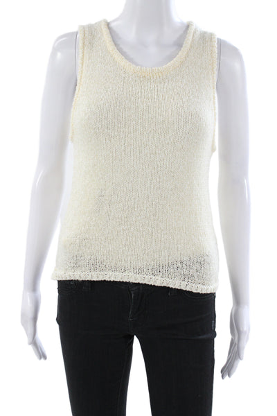 MNG Womens Ivory Scoop Neck Basic Tank Sleeveless 50% Cotton Size S
