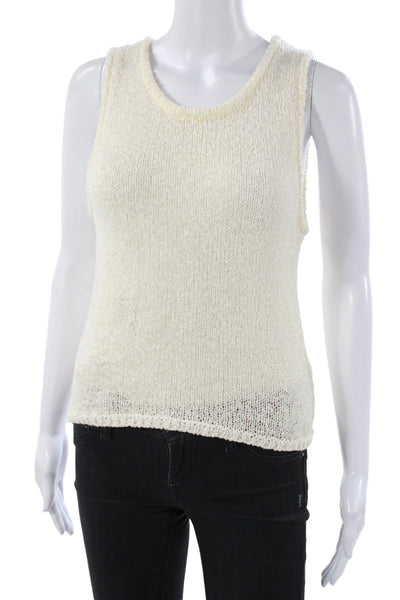 MNG Womens Ivory Scoop Neck Basic Tank Sleeveless 50% Cotton Size S