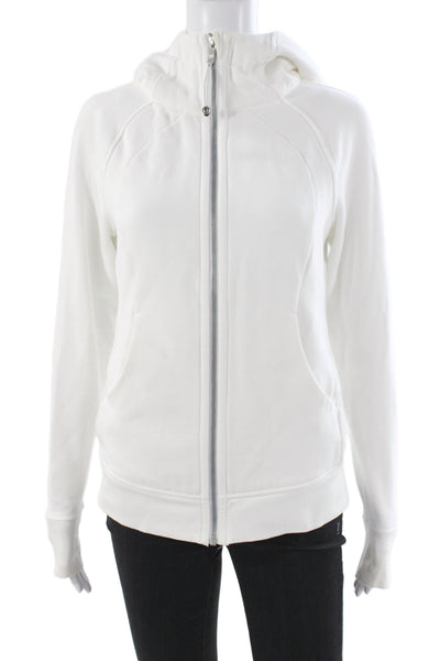 Lululemon Womens Full Zip Hoodie White High Neck Cotton Long Sleeve Size 6