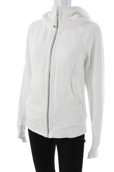 Lululemon Womens Full Zip Hoodie White High Neck Cotton Long Sleeve Size 6