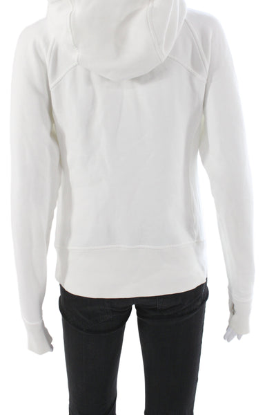 Lululemon Womens Full Zip Hoodie White High Neck Cotton Long Sleeve Size 6