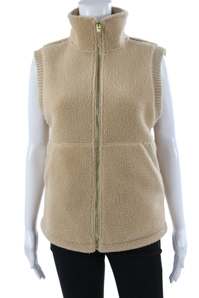 Vineyard Vines Women Sleeveless Zip High Neck Polyester Vest Beige Size 2XS