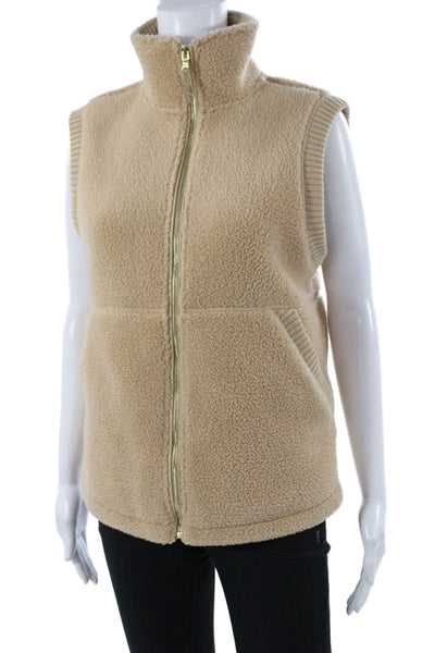 Vineyard Vines Women Sleeveless Zip High Neck Polyester Vest Beige Size 2XS