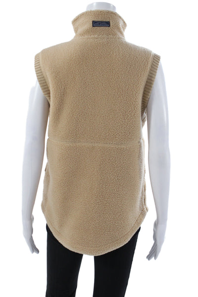 Vineyard Vines Women Sleeveless Zip High Neck Polyester Vest Beige Size 2XS