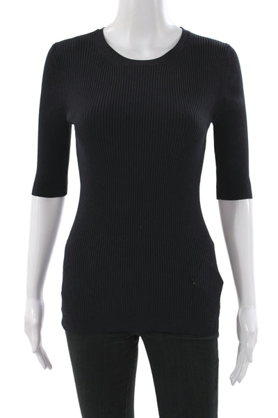 Theory Women Basic Black Crew Neck 3/4 Sleeve T Shirt Size L