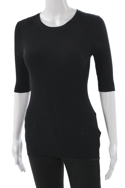 Theory Women Basic Black Crew Neck 3/4 Sleeve T Shirt Size L