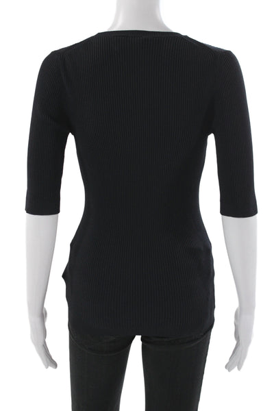 Theory Women Basic Black Crew Neck 3/4 Sleeve T Shirt Size L