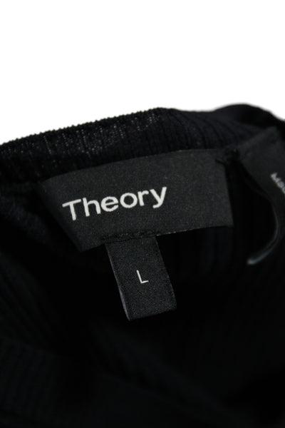 Theory Women Basic Black Crew Neck 3/4 Sleeve T Shirt Size L