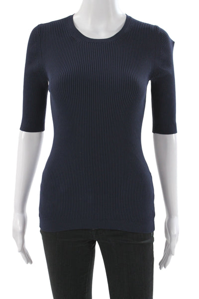 Theory Womens Blue Crew Neck Basic T Shirt 3/4 Sleeve Size L