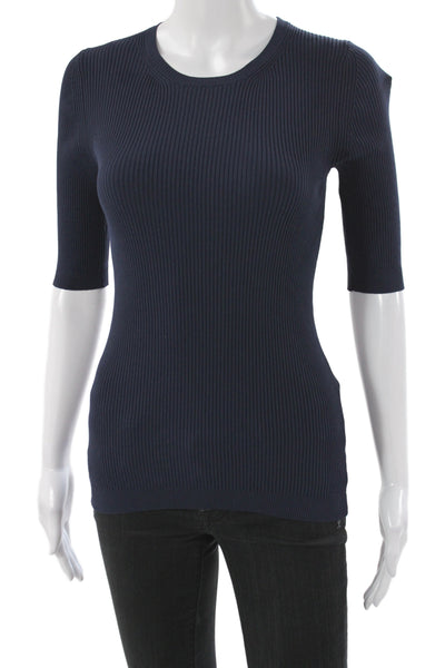 Theory Womens Blue Crew Neck Basic T Shirt 3/4 Sleeve Size L