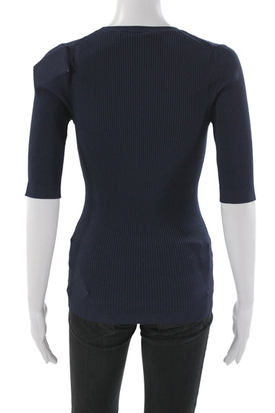 Theory Womens Blue Crew Neck Basic T Shirt 3/4 Sleeve Size L