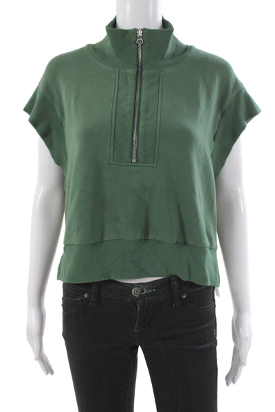 Varley Womens Pullover Sweater Mock Neck Zip Short Sleeve Green Size M