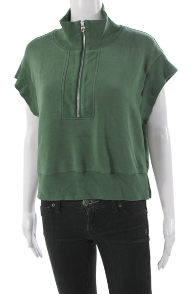 Varley Womens Pullover Sweater Mock Neck Zip Short Sleeve Green Size M