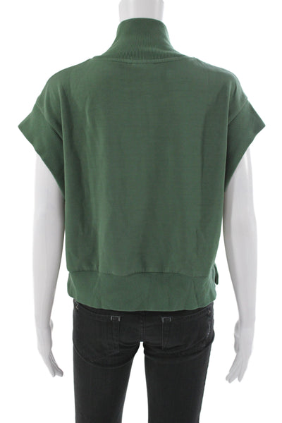 Varley Womens Pullover Sweater Mock Neck Zip Short Sleeve Green Size M