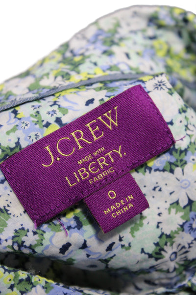 J Crew Women Basic Floral Collared Cotton Button-Up Long Sleeve Blue Size 0