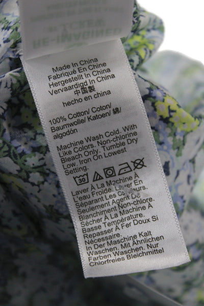 J Crew Women Basic Floral Collared Cotton Button-Up Long Sleeve Blue Size 0