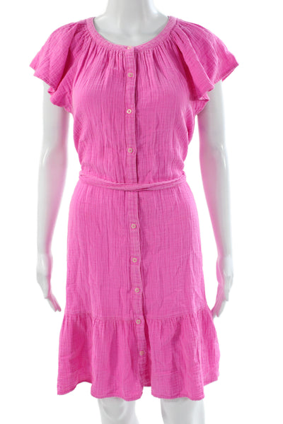 Vineyard Vines Women Shirt Dress Pink Cotton Short Sleeve Knee Length Size M