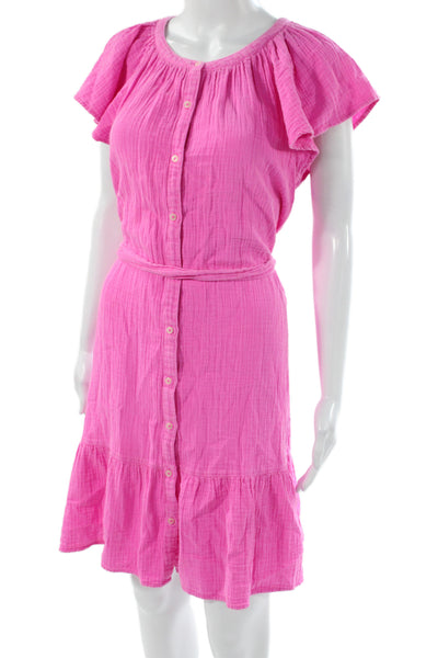 Vineyard Vines Women Shirt Dress Pink Cotton Short Sleeve Knee Length Size M