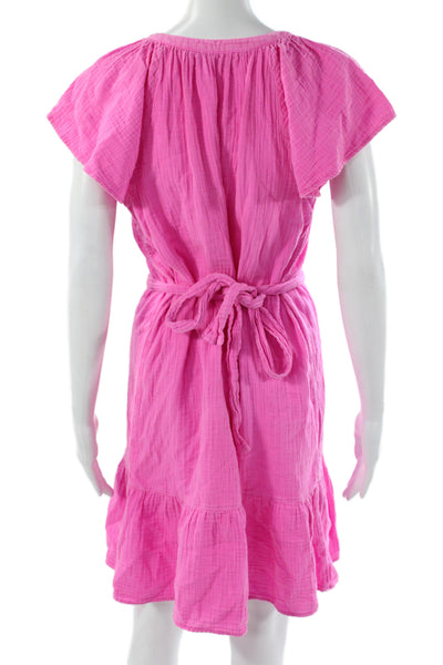 Vineyard Vines Women Shirt Dress Pink Cotton Short Sleeve Knee Length Size M