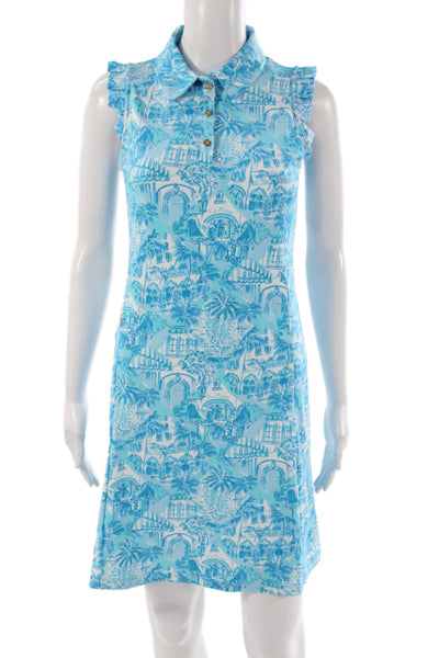 Lilly Pulitzer Womens Blue Geometric Collared Sleeveless Shift Dress Size XS