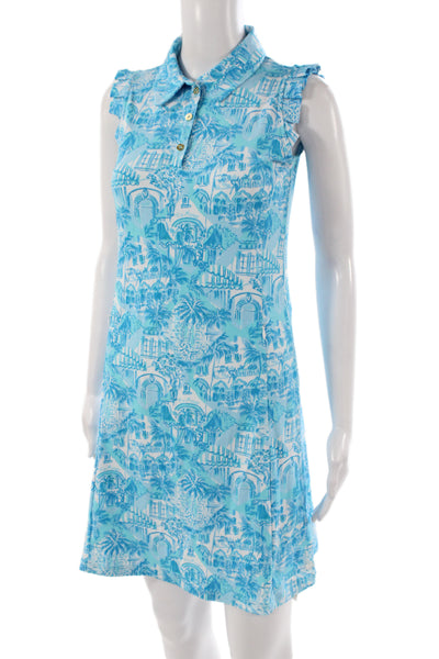 Lilly Pulitzer Womens Blue Geometric Collared Sleeveless Shift Dress Size XS