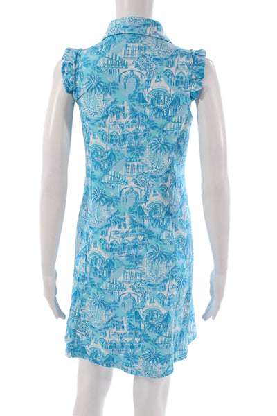 Lilly Pulitzer Womens Blue Geometric Collared Sleeveless Shift Dress Size XS