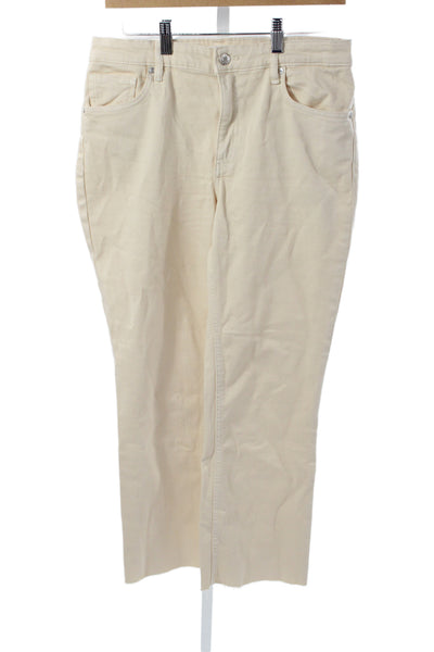 MNG Womens Cropped High Rise Beige Cotton Jeans Button Closure Size 8