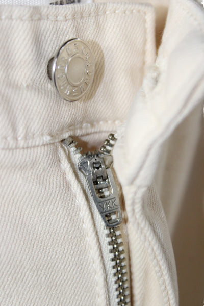 MNG Womens Cropped High Rise Beige Cotton Jeans Button Closure Size 8