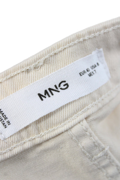 MNG Womens Cropped High Rise Beige Cotton Jeans Button Closure Size 8
