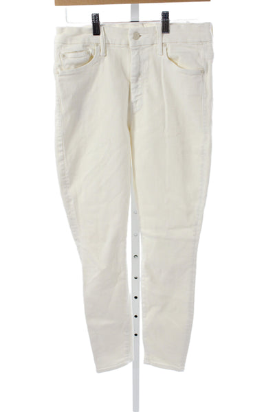 Mother Womens Skinny Jeans Ivory High Rise Button Cotton Size 29