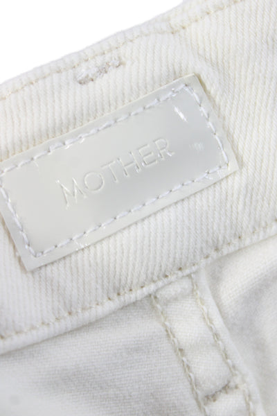Mother Womens Skinny Jeans Ivory High Rise Button Cotton Size 29