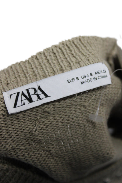 Zara Women Beaded Pullover Sweater Beige Short Sleeve Crew Neck Size S