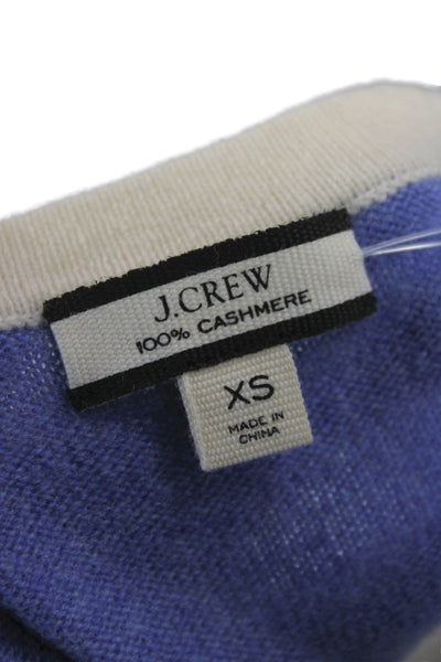 J Crew Women Pullover 100% Cashmere Striped Crew Neck Short Sleeve Blue Size XS