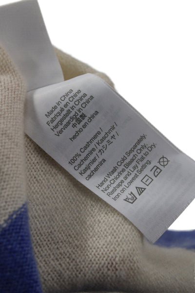 J Crew Women Pullover 100% Cashmere Striped Crew Neck Short Sleeve Blue Size XS