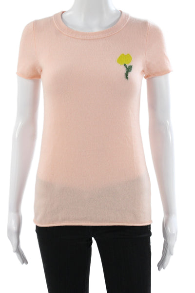 J Crew Collection Womens Pink Cashmere Crewneck Short Sleeve Pullover Size XS