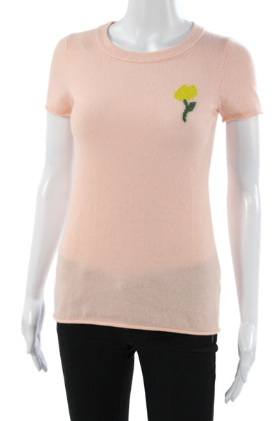 J Crew Collection Womens Pink Cashmere Crewneck Short Sleeve Pullover Size XS
