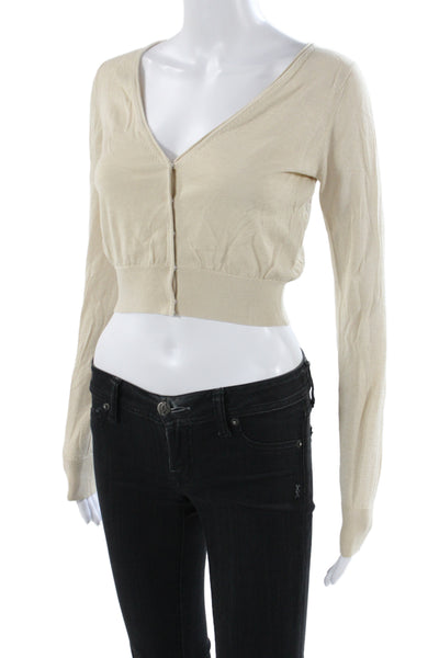 Rebecca Taylor Women Beige V-Neck Cardigan Long Sleeve Cotton Size XS