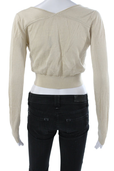 Rebecca Taylor Women Beige V-Neck Cardigan Long Sleeve Cotton Size XS