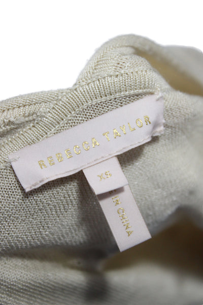 Rebecca Taylor Women Beige V-Neck Cardigan Long Sleeve Cotton Size XS